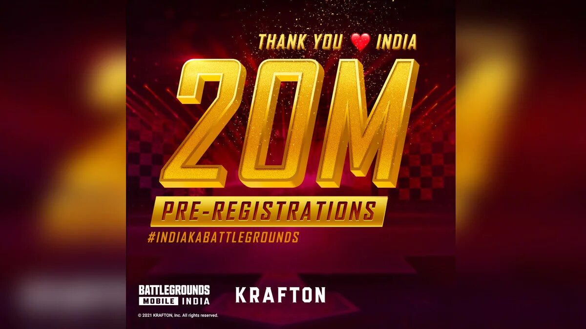 20 Million Pre-registration for Battlegrounds Mobile India